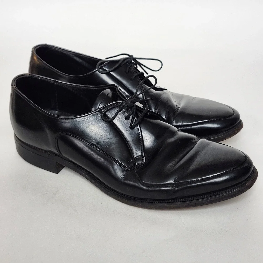 Vintage Black Leather Split Toe Derby Oxfords Norwegian Stitched Sole 11.5 C